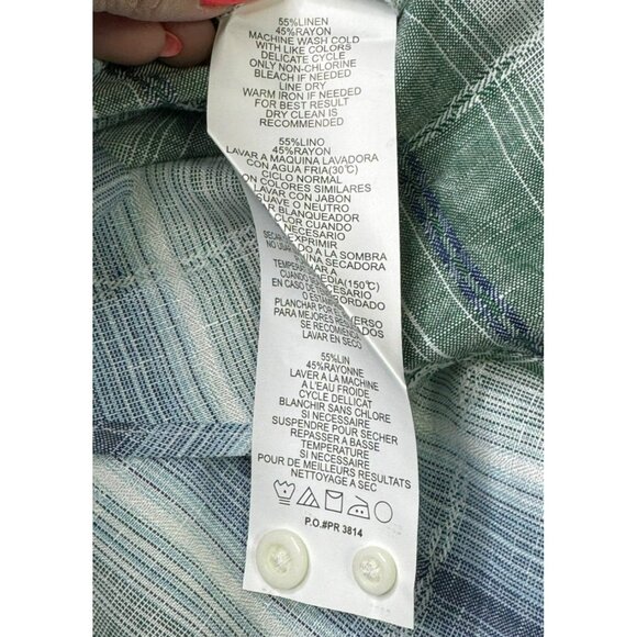 NWT Havanera Mens Green & Blue Plaid Short Sleeve Linen Blend Size M - Picture 10 of 11